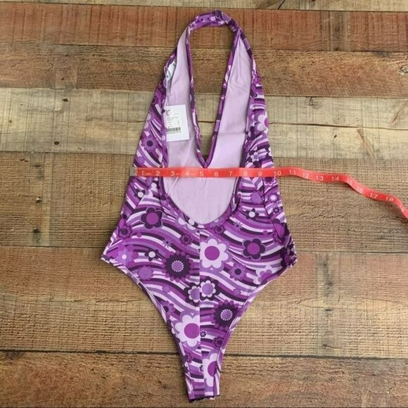 Adika retro hippie floral halter tank top bodysuit in purple - XS NWTs - Picture 3 of 9